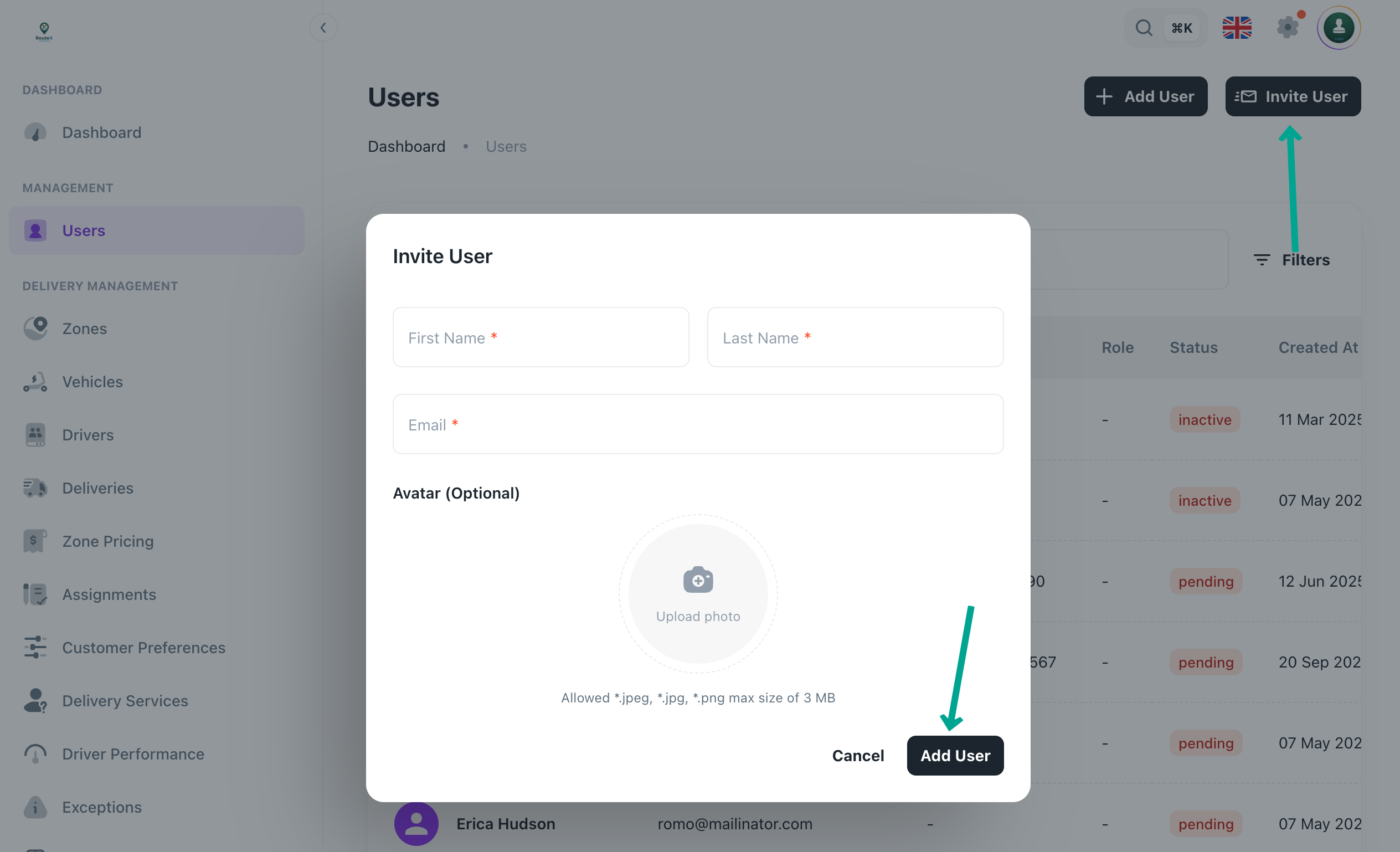 Invite User Form